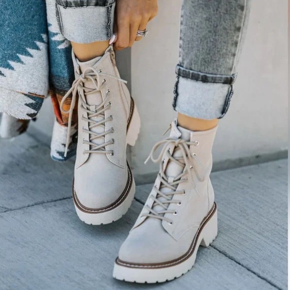 Brand new oasis society marissa faux suede lace up boot - Taupe/Beige (Size 8)